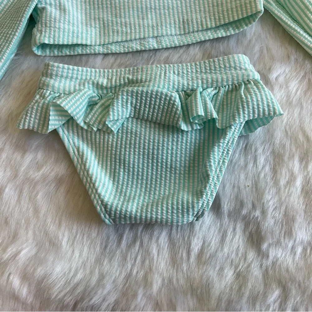 Cat & Jack Girls Long‎ Sleeve Striped Strawberry Two Piece Swimsuit Blue 18 M